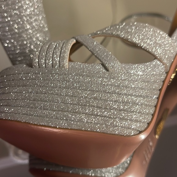 Aquazzura Sundance Silver Glitter Platform Heeled Sandals Sz 39 - Picture 9 of 17